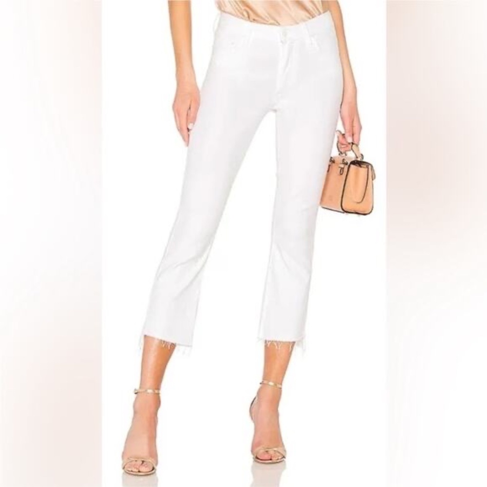 MOTHER | NEW The Insider Crop Step Fray Glass Slipper White Jeans Raw Hem 26